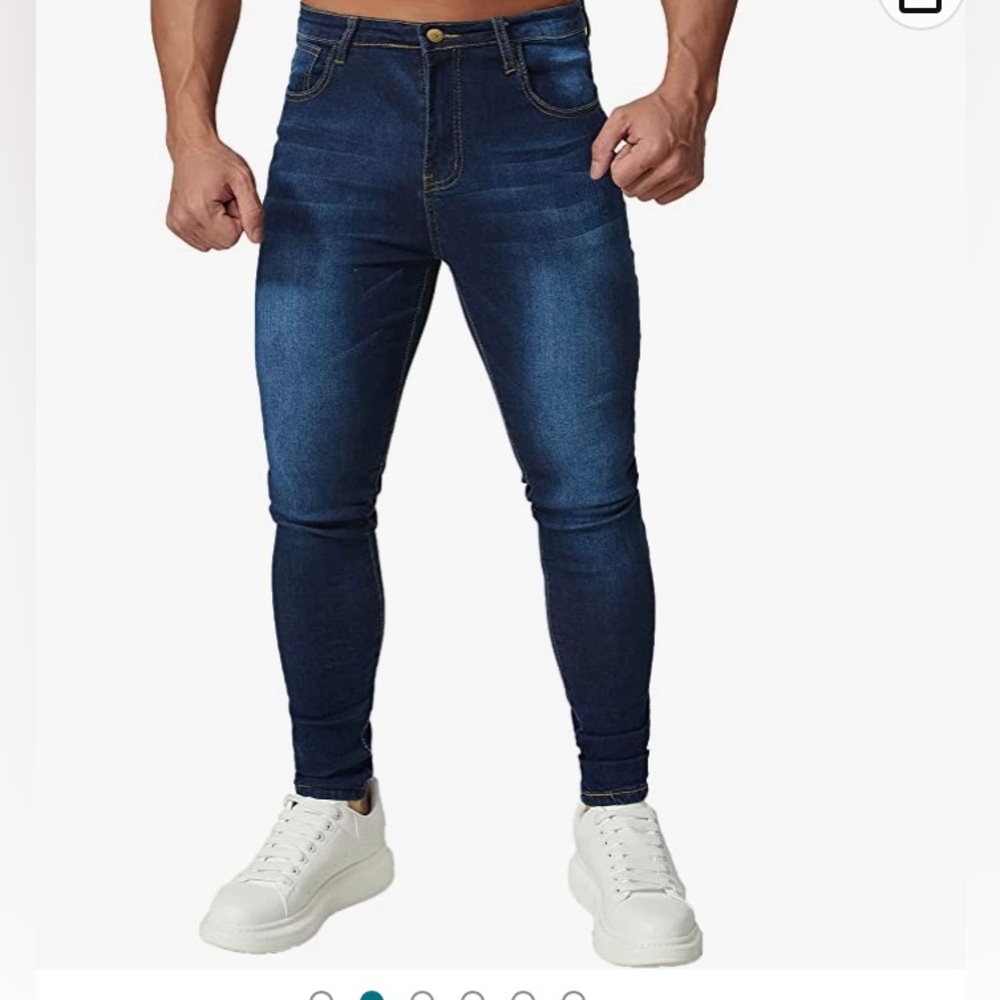 HUNGSON Men's Blue Slim Fit Jeans Stretch Skinny Jeans Side Striped Denim Pants